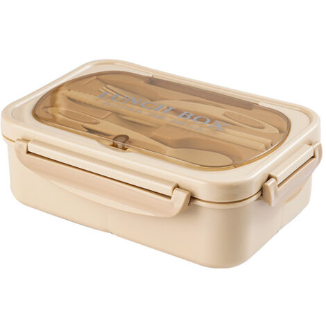 Boîte à lunch pour adultes avec couverts, bento en polypropylène kaki pour adultes et enfants