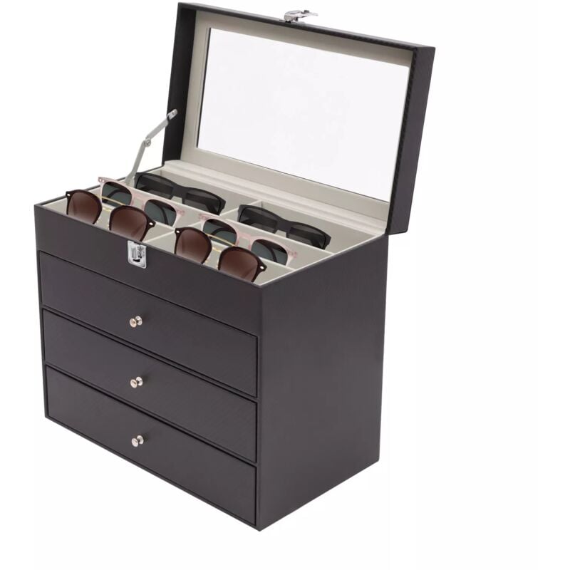 Boîte à Lunettes En Fibre De Carbone 18 Lunettes Boîte à Lunettes De Rangement Organisateur