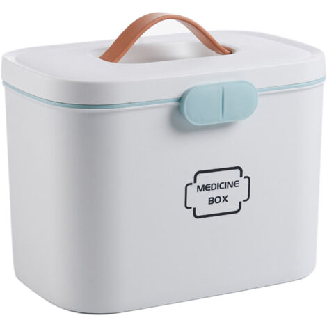 Boîte à Médicaments Familiale Portable - Boîte de Premiers Secours ABS Double Couche - Organiseur avec Poignée et Fermeture Clip (18x21x28.5 cm)