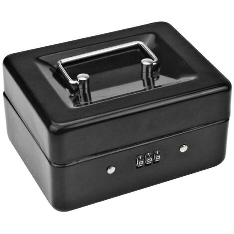 Boîte à monnaie en métal résistant avec serrure à combinaison 15 x 12 x 7,7 cm (noire)