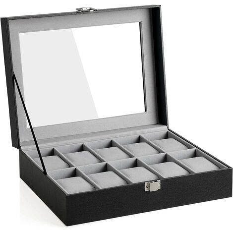Boîte à montres 10 cases noir gris - Gris