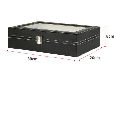 Boîte à montres 12 compartiments – Rangement élégant pour montres et bijoux – Taille 30 × 20 × 8 cm – Poids 1,2 kg – Jeobest