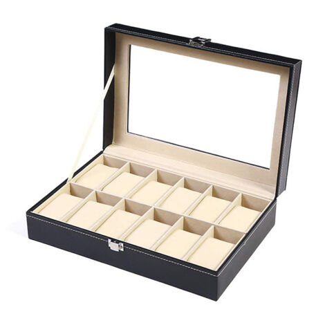 Boîte à montres à 12 compartiments en similicuir, étui de rangement élégant pour collection de montres