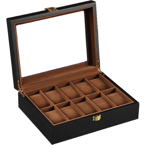 Boîte à montres en bois à 10 compartiments, présentoir à bijoux, rangement et organisateur