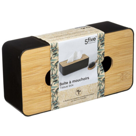 Boîte à mouchoirs avec couvercle en bambou - Noir/Beige - L 26 x P 13 x H 8,8 cm - Livraison gratuite