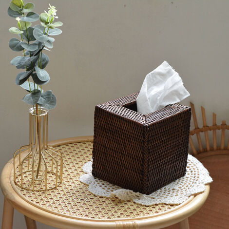 Boîte à mouchoirs (brun miel) en rotin naturel pour la maison et le bureau (1 pièce)