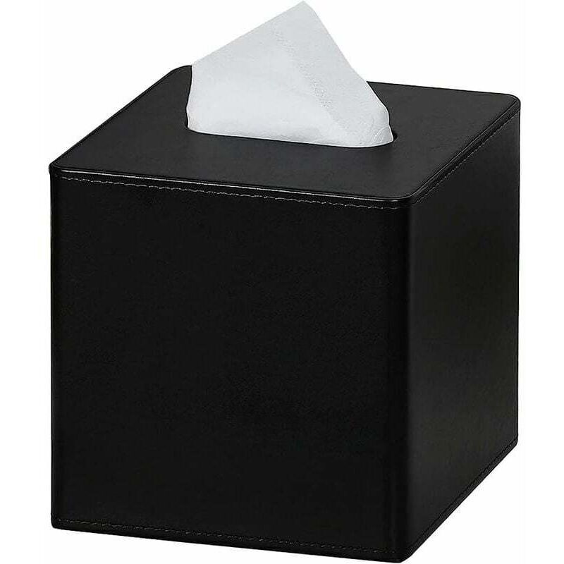 Boîte à mouchoirs carré en Cuir PU Support de boîte à mouchoirs pour Commode décor de Salle de Bain (Noir)