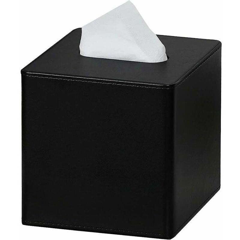 Boîte à mouchoirs carré en Cuir PU Support de boîte à mouchoirs pour Commode décor de Salle de Bain (Noir)