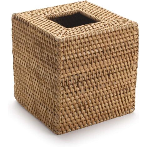 Boîte à mouchoirs carrée en rotin tressé naturel pour la maison, le bureau et la voiture