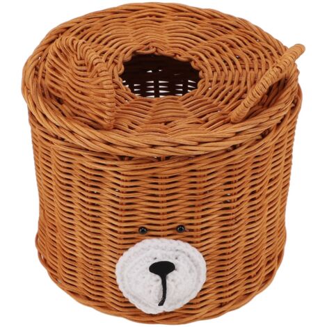 Boîte à Mouchoirs Couverture en Rotin Ours Mignon Marron avec Couvercle Accès Facile Rond Entretien Simple Support Polyvalent Distributeur pour Accessoires Photo