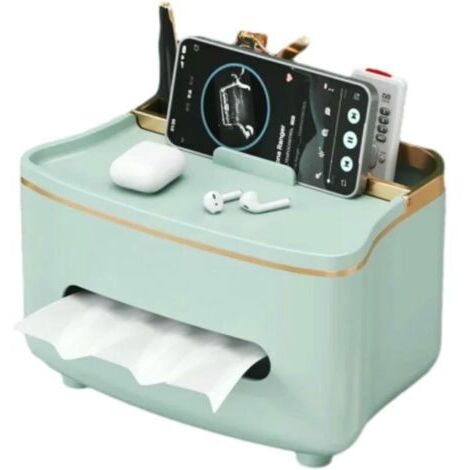 Boîte à mouchoirs de style nordique, support pour téléphone portable, boîte de rangement de bureau avec télécommande, rangement divers, vert