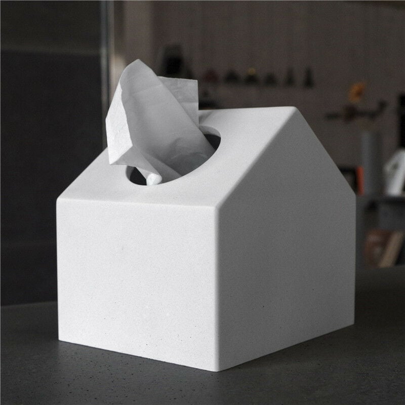 Boîte à mouchoirs , en forme de maison, pour boîtes carrées. Coloris blanc