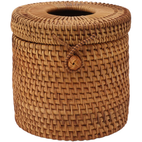 Boîte à Mouchoirs en Osier Tissé Rectangulaire pour Salle de Bain, Bureau, Salon et Chambre - Organisateur de Comptoir Style Cylindre