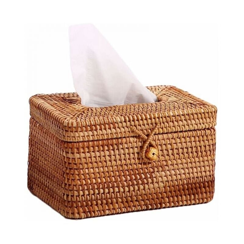 Cyslmuk - Boîte à mouchoirs en rotin faite à la main, conteneur de stockage de serviettes, distributeur de papier hygiénique de bureau pour le bureau