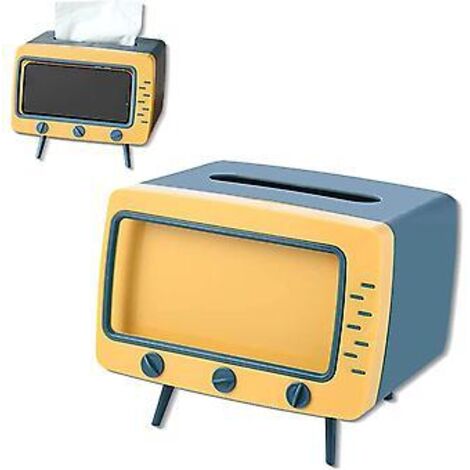 Boîte à mouchoirs jaune (18,5 x 14,5 x 16 cm) - Support de téléphone rétro pour tous les téléphones - Boîte à mouchoirs multifonction unique pour la cuisine et la chambre