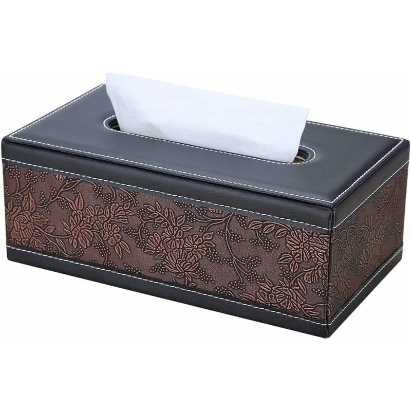 Fei Yu - Boîte à mouchoirs rectangulaire en cuir pu (fleur rétro)