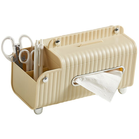 Boîte à mouchoirs rectangulaire HIPS ABS avec rangement bureau pour salon et chambre, couleur crème