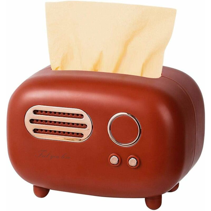 Memkey - Boîte à mouchoirs rectangulaire rétro, modèle radio, boîte à mouchoirs, pratique et tendance, pour le bureau, la cuisine, le salon, Rouge