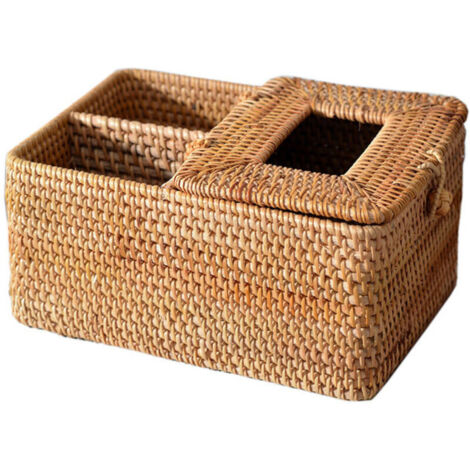 Boîte à mouchoirs tissée en rotin, organisateur multifonctionnel, boîte à mouchoirs tissée, étui de support, boîte de rangement de bureau pour salon chambre à coucher, décoration de maison