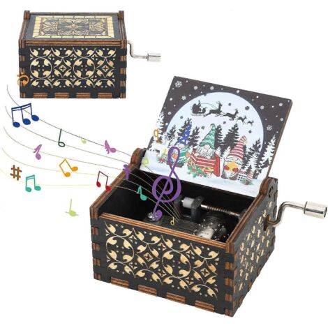 Boîte à musique de Noël, Boîte à musique rétro en bois gravée au laser, 2023, Boîte à musique unique et mignonne pour un joyeux Noël, Cadeau de Noël pour les amis