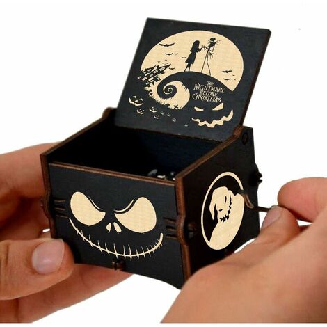 WERWING Boîte à musique en bois de l'Étrange Noël de Monsieur Jack - Avec manivelle - Vintage - Cadeau idéal pour Halloween, anniversaire, Noël, Saint Valentin