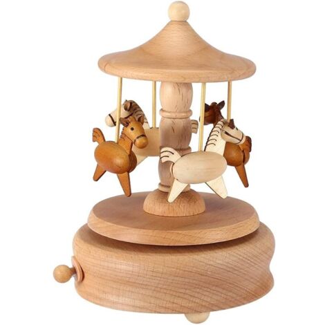 Boîte à Musique en Bois Vintage, Boîte à Musique en Forme de Cheval de Carrousel Beaux Chevaux Tournants en Bois Artisanat Décoration de la Maison