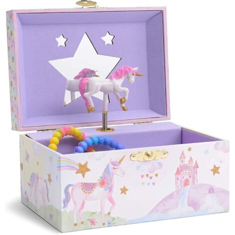 Boîte à musique Licorne à paillettes - Belle mélodie de rêveuse, rangement à bijoux pour filles 14,5 x 10,5 x 8,5 cm