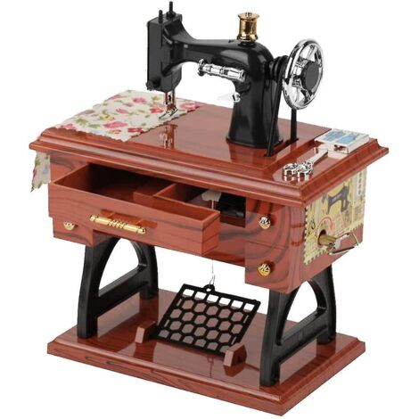 Boîte à musique miniature machine à coudre vintage rétro classique à pédale, à poser sur une table ou un bureau, à mécanisme d'horlogerie, pour la décoration intérieure.