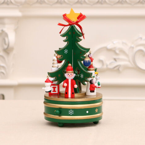 Boîte à musique Noël en bois  Décoration musicale  Tournante, 9 accessoires, verte  Ménages, amateurs de décoration