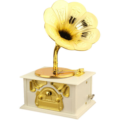 Boîte à musique phonographe vintage, décoration de bureau classique pour la maison en blanc
