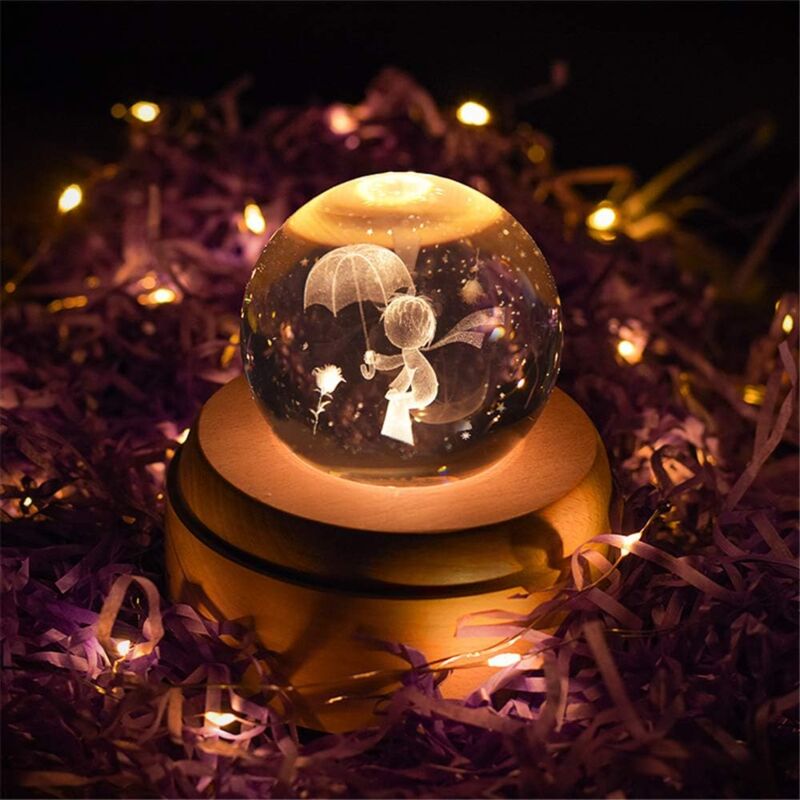 Aiperq - Boîte à Musique Rotative 3D en Bois Petit Prince Lune - Décoration de la Maison