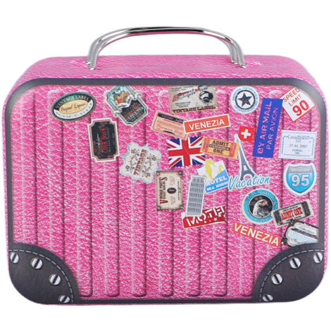 Boîte à musique valise rose - Cadeau anniversaire, Saint-Valentin, Noël - Boîte à musique métallique décorative