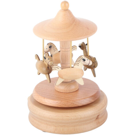 Boîte à musique vintage en bois en forme de cheval, artisanat décoratif pour Noël, cadeau de décoration intérieure