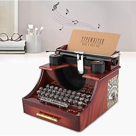 Boîte à musique vintage en forme de machine à écrire mécanique avec tiroir - Coffret à bijoux et rangement classique