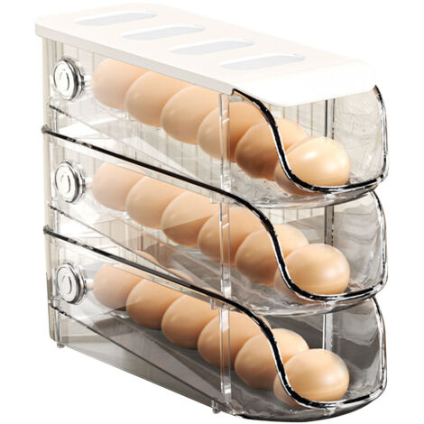 Boîte à Œufs Empilable 3 Pièces - Rangement Réfrigérateur Plastique Blanc - Rouleau Automatique pour Cuisine