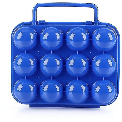 Boîte à œufs portable en plastique à 12 compartiments, incassable (bleue)