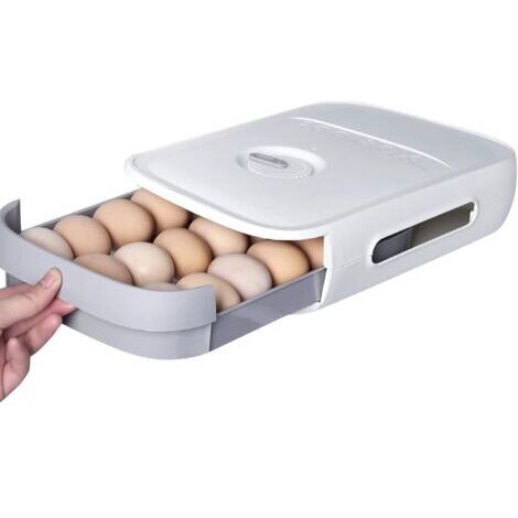 Boite a Oeuf,Tiroir Boite Oeufs Rangement Frigo,Panier Oeuf cuisine Plastique,Empilable Egg Distributeur Box,Support Oeuf Refrigerateur Blanc