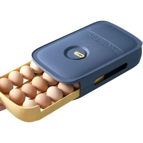 Boite a Oeuf,Tiroir Boite Oeufs Rangement Frigo,Panier Oeuf cuisine Plastique,Empilable Egg Distributeur Box,Support Oeuf Refrigerateur Bleu