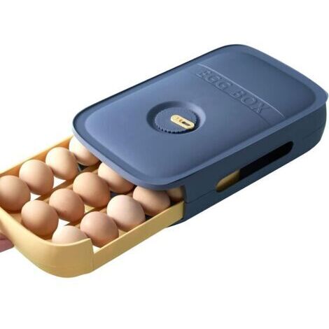 Boite a Oeuf,Tiroir Boite Oeufs Rangement Frigo,Panier Oeuf cuisine Plastique,Empilable Egg Distributeur Box,Support Oeuf Refrigerateur Bleu