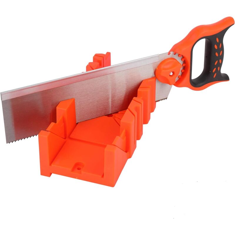 Boîte à Onglets avec Ensemble de Scie à Main 300mm (12') Tenon Fin, Scie à Onglet avec Guide, Cadres d'Angle pour Découpe de Bois Bricolage