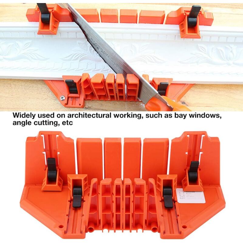 Boîte à onglets de serrage 35,6 cm en plastique pour scie à la main, scie à main, outil de coupe du bois avec pince