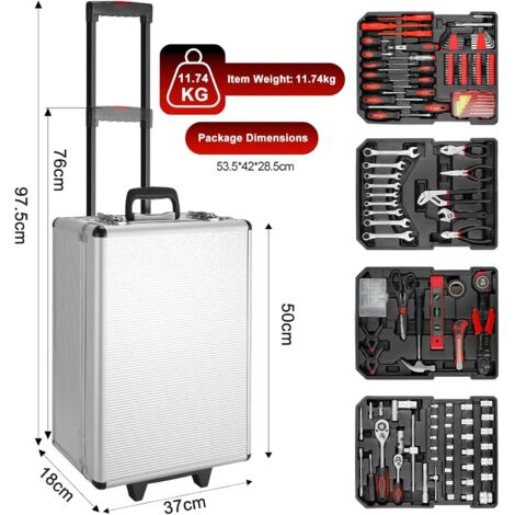 Boîte à Outils 799 pièces Caisse à Outils avec Mallette en Aluminium et Roulettes, Kit d'Outils Portable Outillage à main Bricolage Ensemble d'Outils