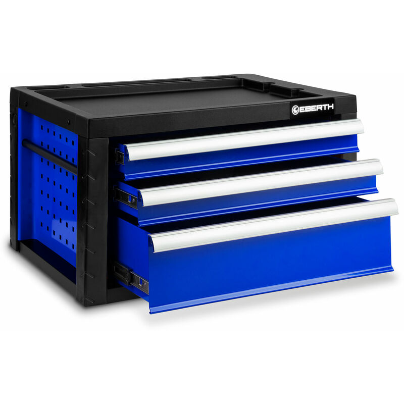 Boîte à outils bleu sans outils (3 tiroirs sur roulements à billes, 2 poignées pratiques, grande surface de rangement, verrouillable, métal peint par