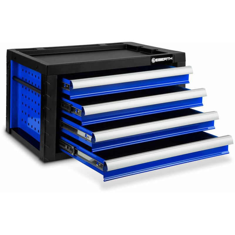 Boîte à outils bleu sans outils (4 tiroirs sur roulements à billes, 2 poignées pratiques, grande surface de rangement, verrouillable, métal peint par