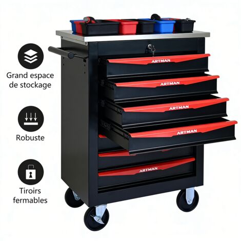 Boîte à outils Chariot 7 tiroirs sur roulettes métallique pour garage entrepôt et atelier de réparation