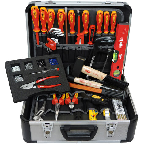 Boîte à outils complète 35 pièces pour électricien – Pince multiprise, tournevis testeur, outils en acier au chrome vanadium – 43610 – Famex - 35-pi