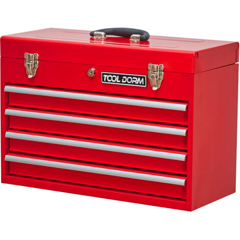 Boîte à outils métallique 20,3 pouces avec tiroirs,structure acier portable doublure protectrice fermeture verrouillage Rouge-4 tiroirs