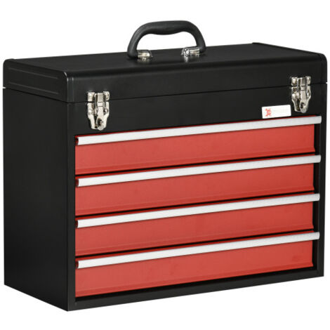 Boîte à outils métallique 51x22x39.5 cm avec 4 tiroirs,poignées,v
errouillable,rouge noir