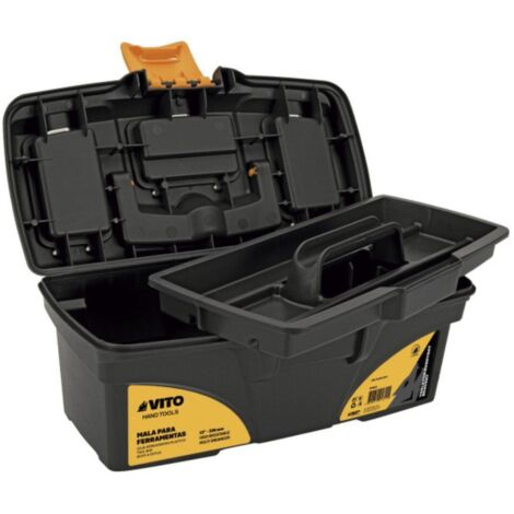 Boite à outils noire 16" 41 x 20.9 x 19.5 cm - Caisse à outils vide 2 organiseurs et porte outils Amovible VITO