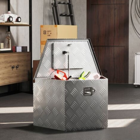Boîte à outils pour remorque boîte de rangement en aluminium verrouillable en forme trapézoïdal 73,7 x 41 x 46 cm argent